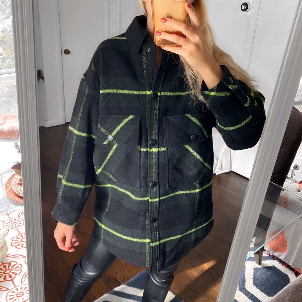 🌲 ZARA GREEN PLAID OVERSIZED WOOL BLEND WINTER JACKET! - Picture 5 of 16